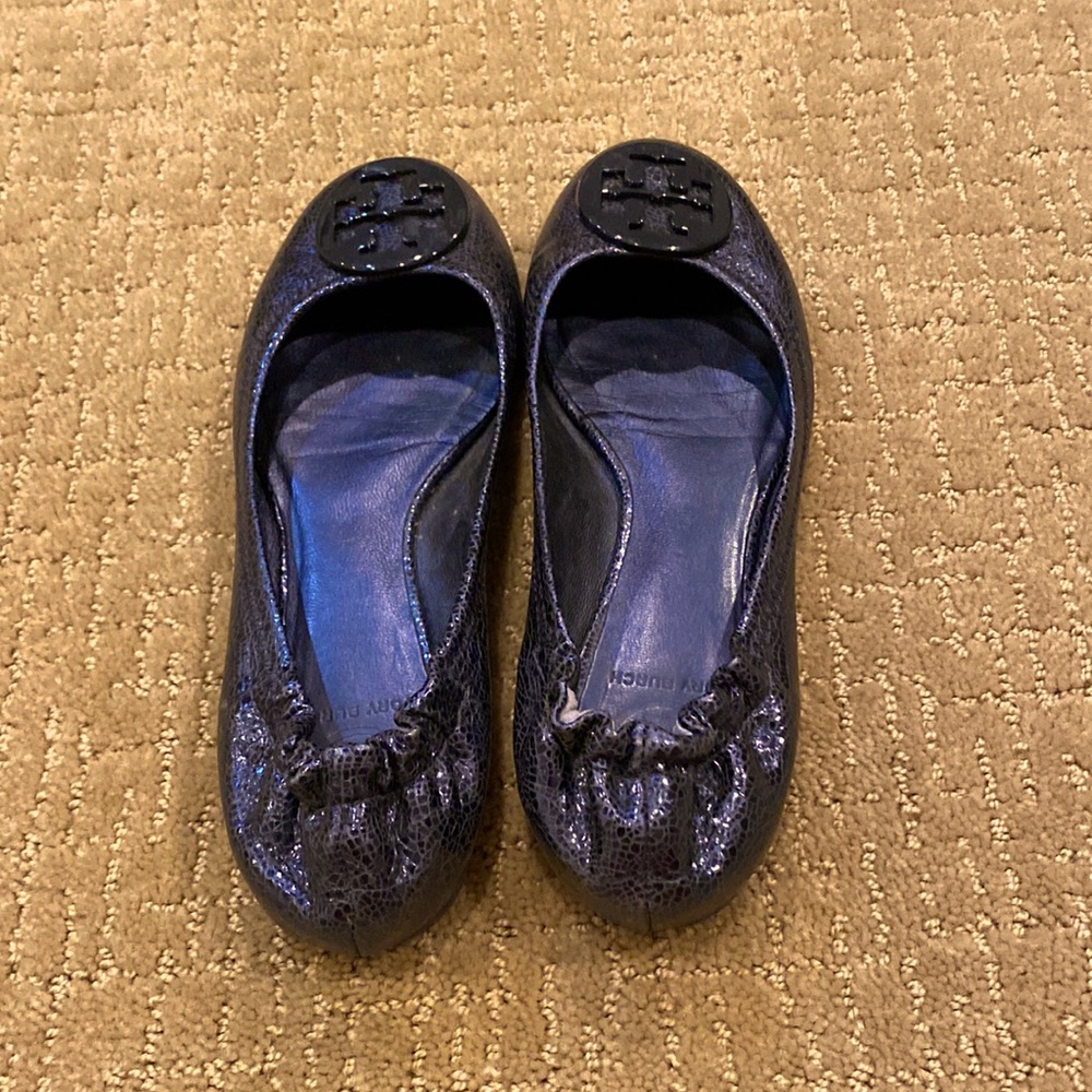 Tory Burch blue crocodile ballet flats